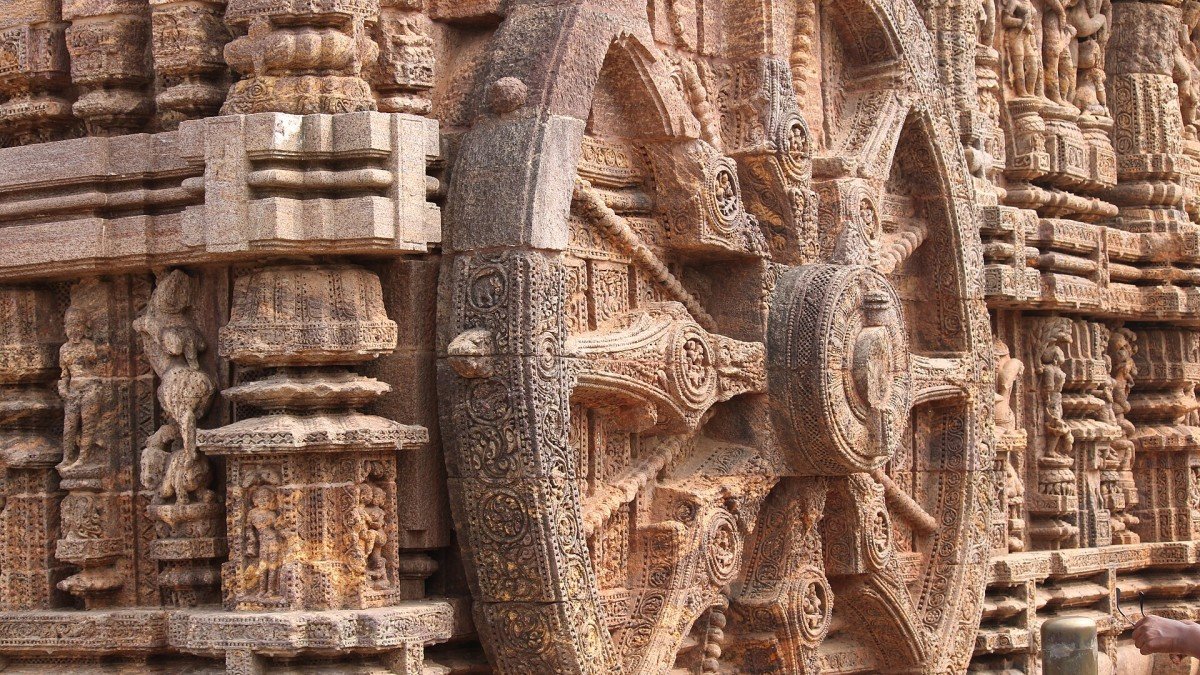 Carved chariot wheel, Konark Sun Temple, Odisha