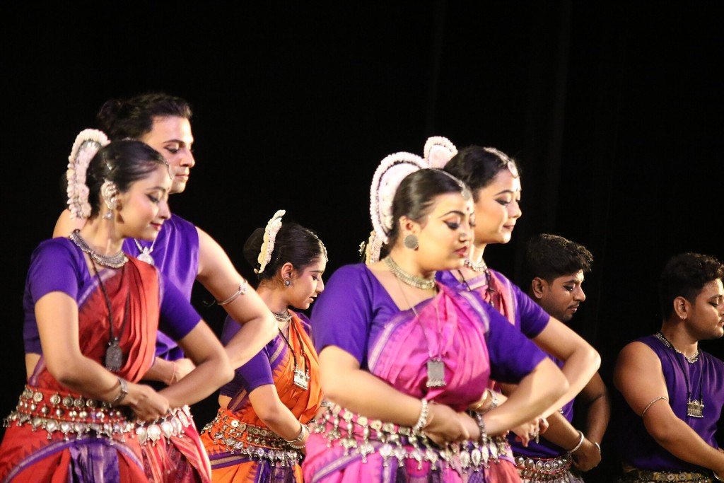 Odissi dancers in performance costume