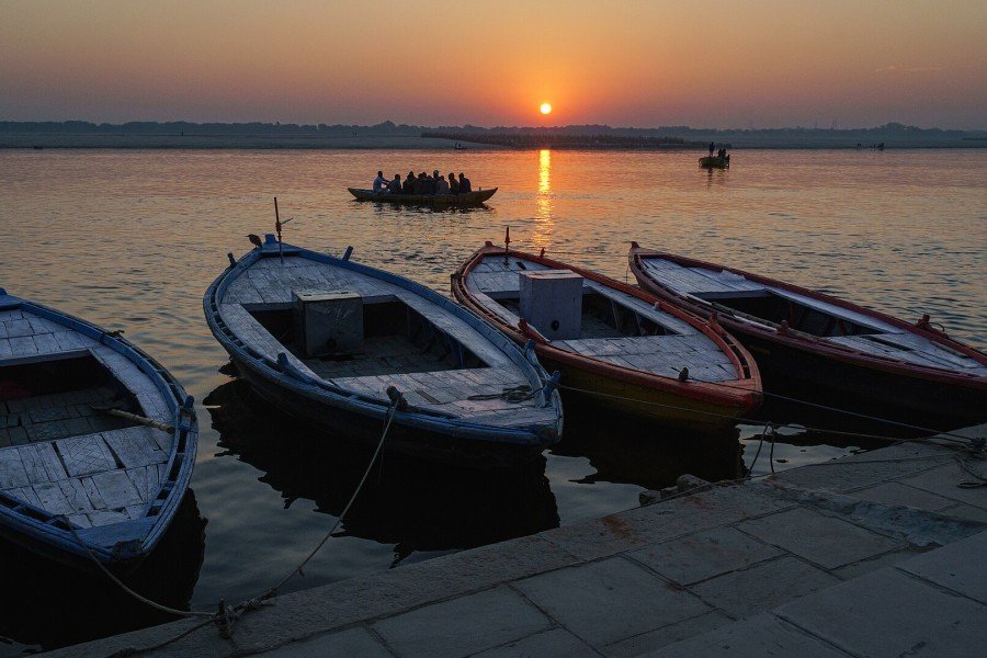 Boats at sunrise on the Ganges, Varanasi