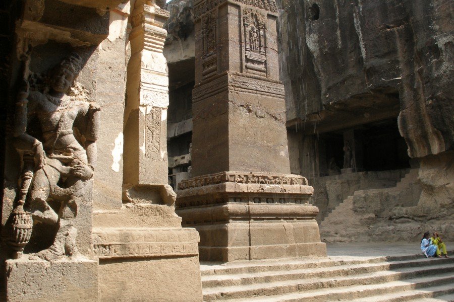 Ellora: Kailasa temple is a megalith carved out of one single basalt rock. Its construction is attributed to king Krishna I (c. 8th century). It is one of the most rema